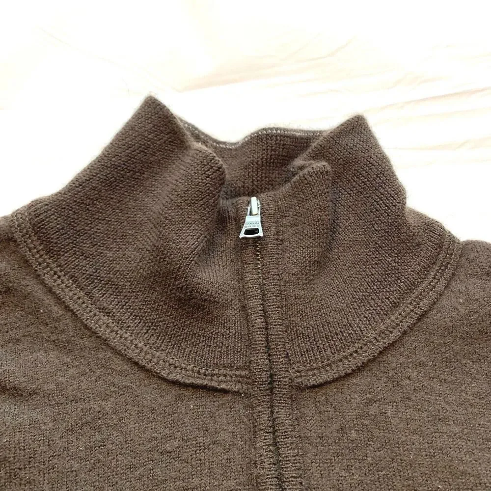 Banana Republic 100% Wool Sweater Pullover Knit 1/4 Zip‎ Striped Thick Brown XL